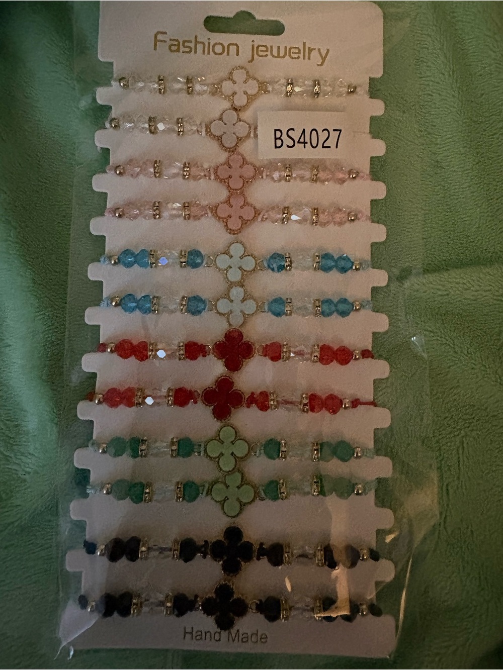 FASHION - 12 Assorted Clover Bead Bracelet Set - Multicolor